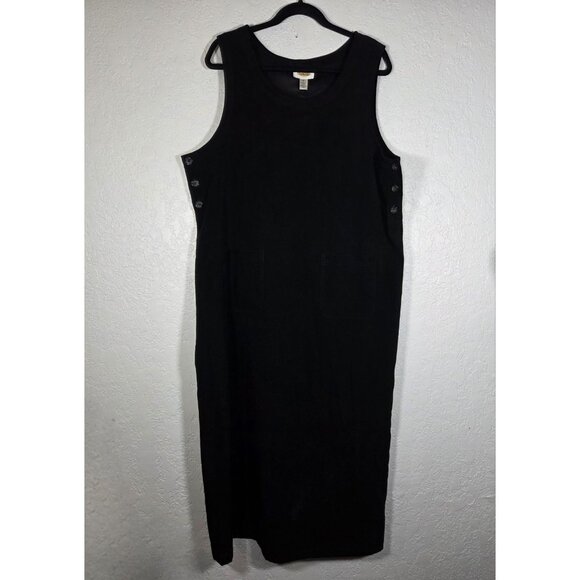 Vintage Talbots Side Button Pockets Dress Size XL Black Faux Suede Minimalist - Picture 1 of 7